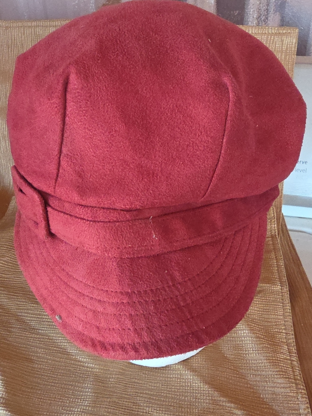Betmar Fall Maroon Faux Suede News Boy Cap Adjustable Size Scarf Pattern Inside